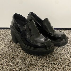Black Patent Platform Heeled Loafers
